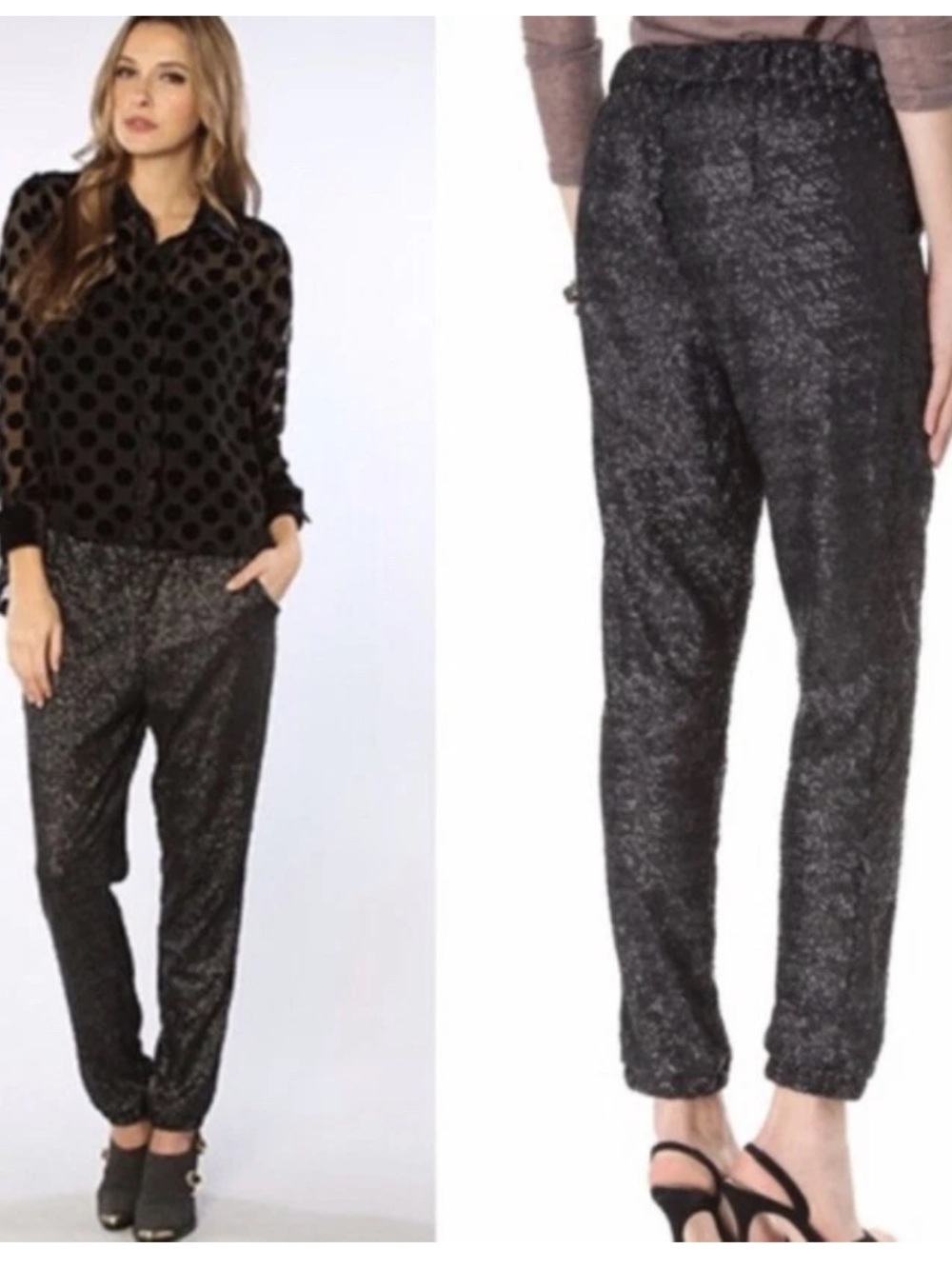 NWOTβ Free People Sequin Party Pant Black Joggers Pocket Size XS